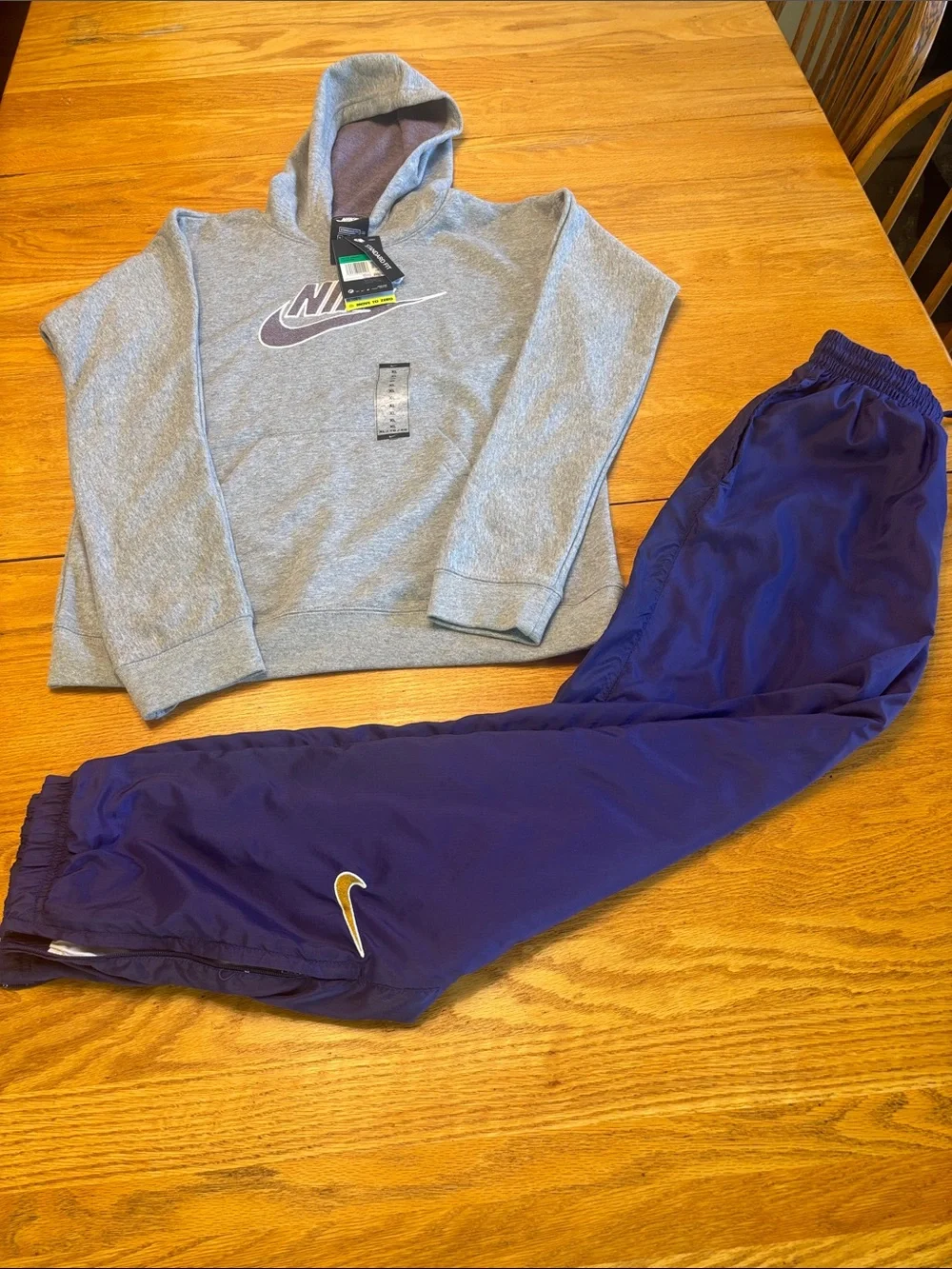 Nike Kids Purple Athletic Joggers with Gold Swoosh and NWT Nike Hoodie